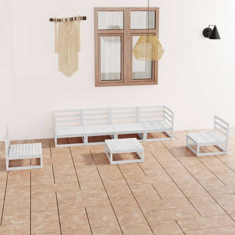 

Set de salón de jardín de 7 piezas blanco madera maciza de pino