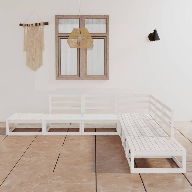 

Set de salón de jardín de 7 piezas blanco madera maciza de pino