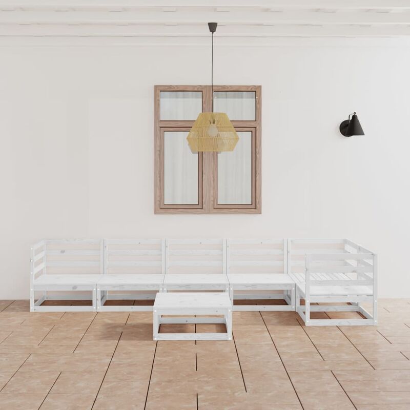 

Set de salón de jardín de 7 piezas blanco madera maciza de pino