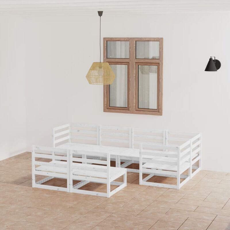 

Set de salón de jardín de 7 piezas blanco madera maciza de pino