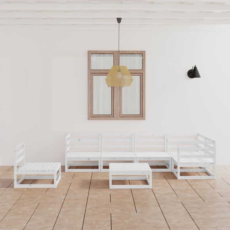 

Set de salón de jardín de 7 piezas blanco madera maciza de pino