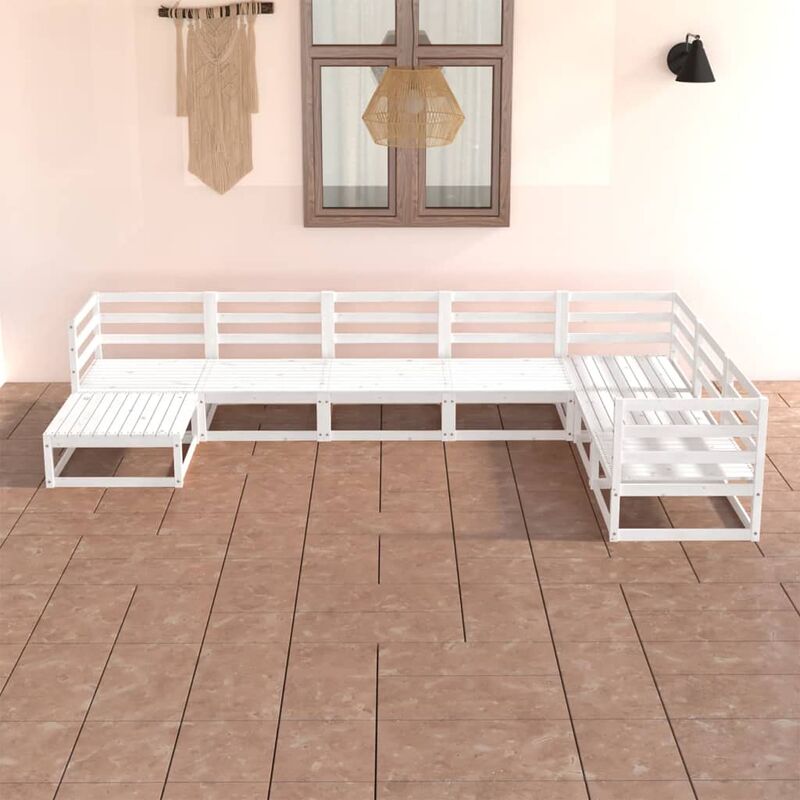 

Set de salón de jardín de 7 piezas blanco madera maciza de pino