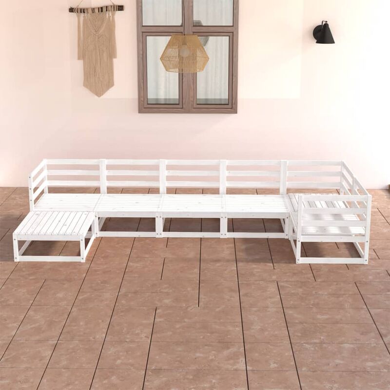 

Set de salón de jardín de 7 piezas blanco madera maciza de pino