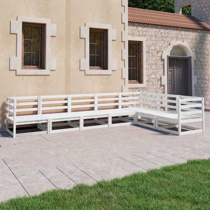

Set de salón de jardín de 7 piezas blanco madera maciza de pino