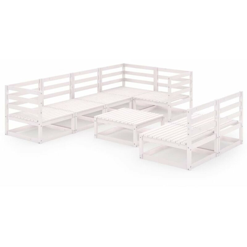 

Set de salon de jardin de 8 piezas blanco madera maciza de pino