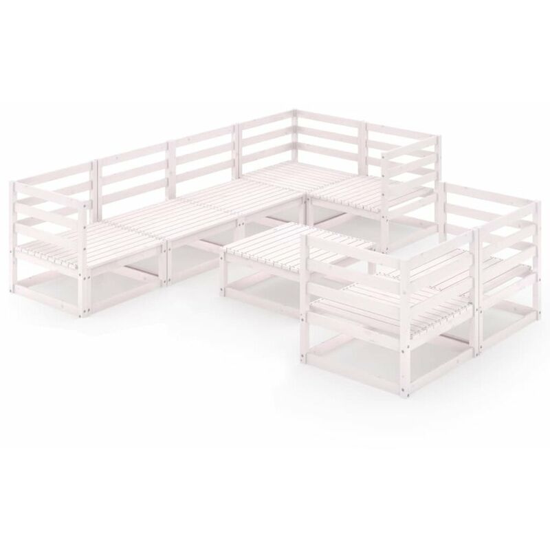 

Set de salon de jardin de 8 piezas blanco madera maciza de pino