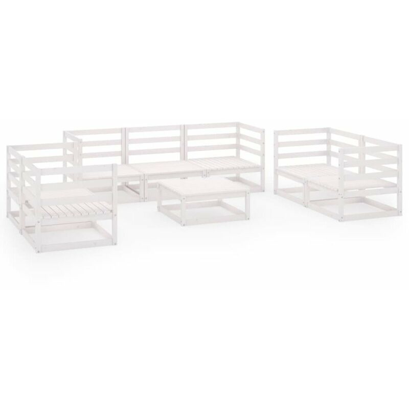 

Happyshopping - Set de salon de jardin de 8 piezas blanco madera maciza de pino