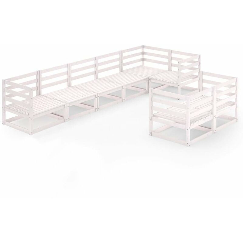 

Happyshopping - Set de salon de jardin de 8 piezas blanco madera maciza de pino