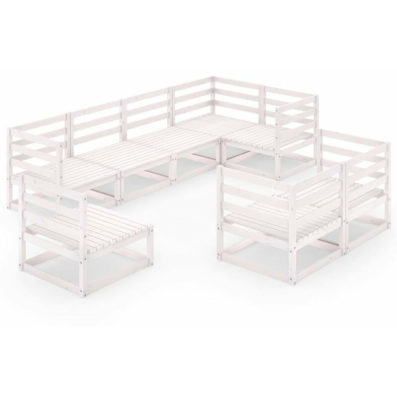 

Happyshopping - Set de salon de jardin de 8 piezas blanco madera maciza de pino