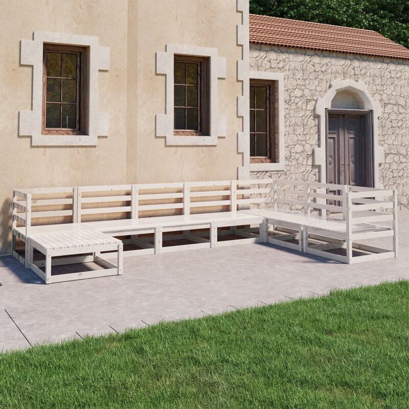 

Set de salón de jardín de 8 piezas blanco madera maciza de pino