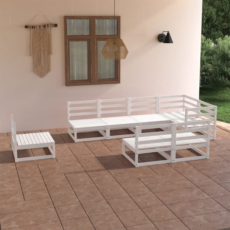 

Set de salón de jardín de 8 piezas blanco madera maciza de pino