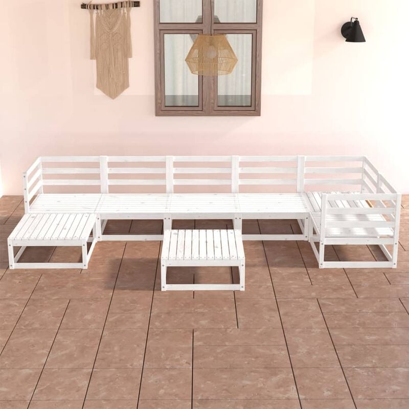 

Set de salón de jardín de 8 piezas blanco madera maciza de pino