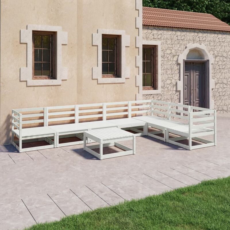 

Set de salón de jardín de 8 piezas blanco madera maciza de pino