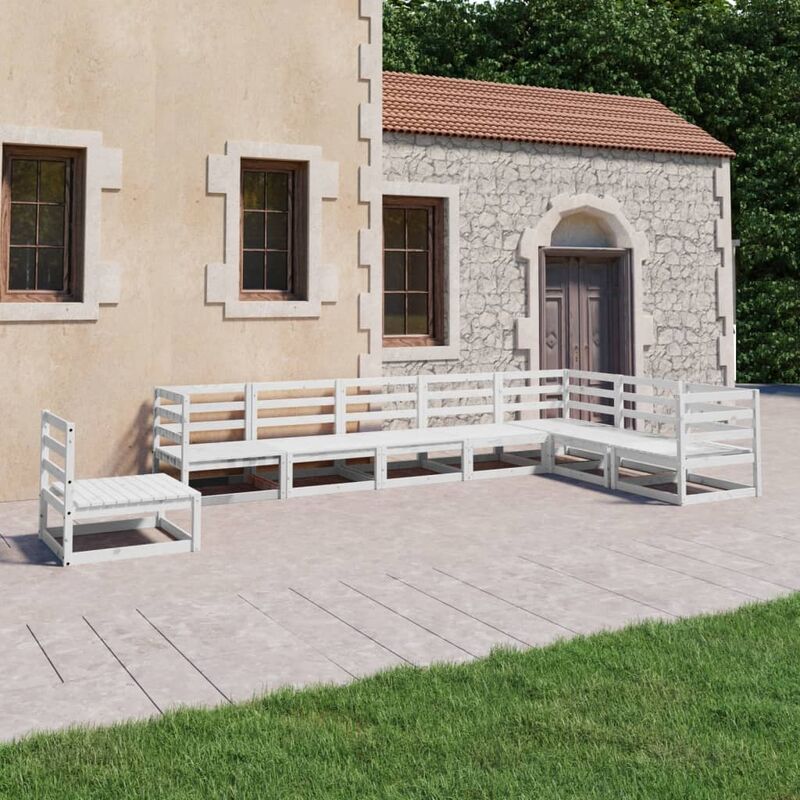

Set de salón de jardín de 8 piezas blanco madera maciza de pino