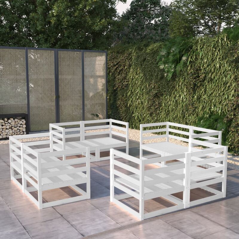 

Set de salón de jardín de 8 piezas blanco madera maciza de pino