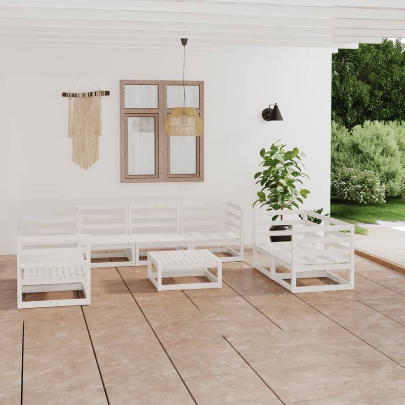 

Set de salón de jardín de 8 piezas blanco madera maciza de pino