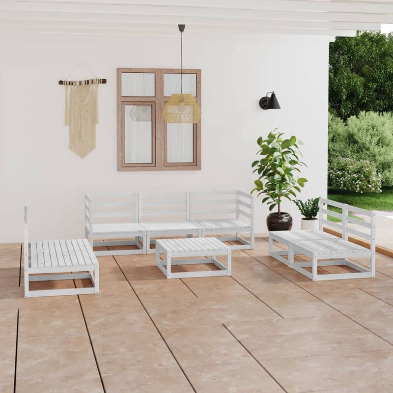 

Set de salón de jardín de 8 piezas blanco madera maciza de pino