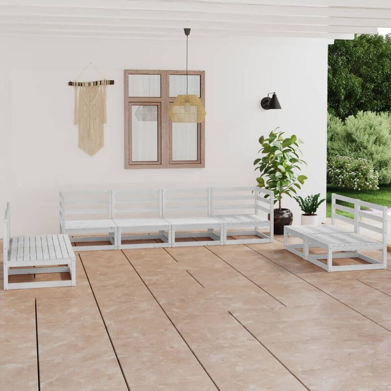 

Set de salón de jardín de 8 piezas blanco madera maciza de pino