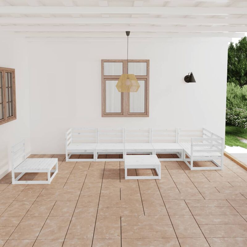 

Set de salón de jardín de 8 piezas blanco madera maciza de pino