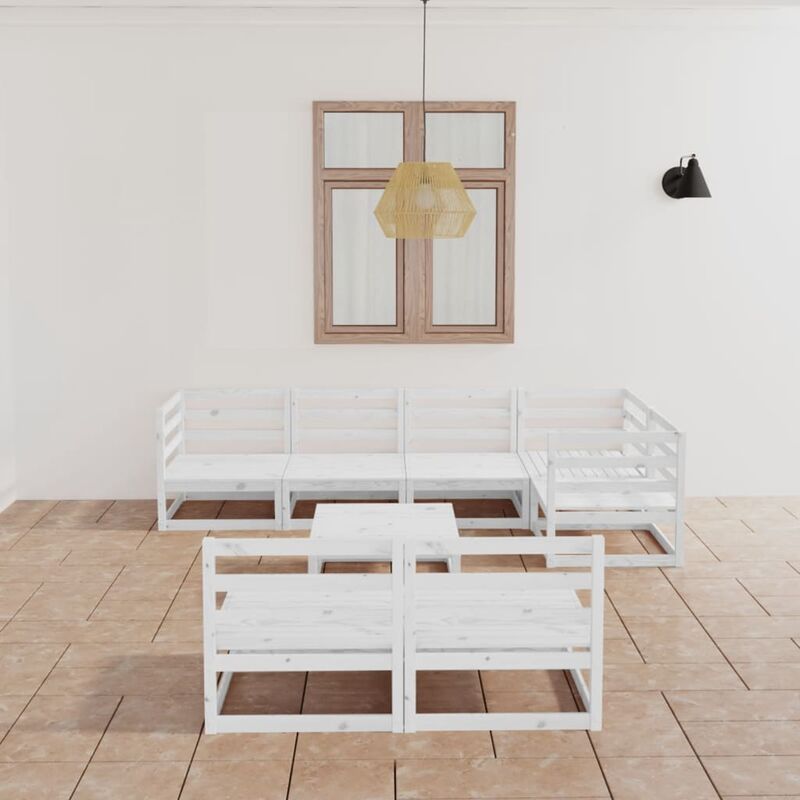 

Set de salón de jardín de 8 piezas blanco madera maciza de pino