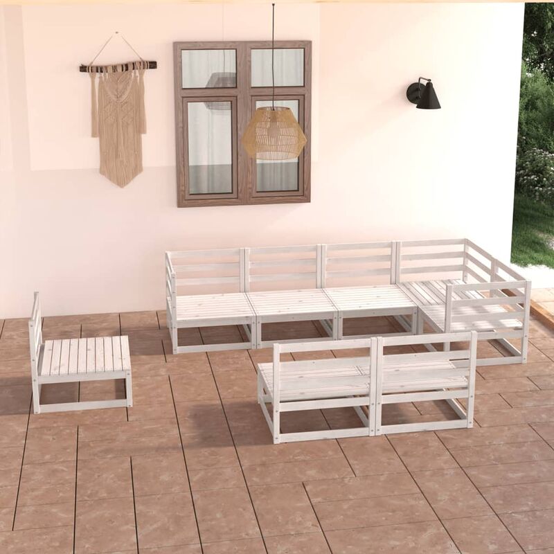 

Set de salón de jardín de 8 piezas blanco madera maciza de pino