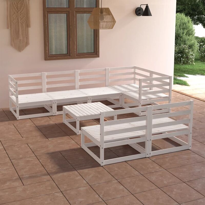 

Set de salón de jardín de 8 piezas blanco madera maciza de pino