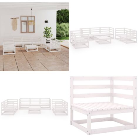 Set de salón de jardín de 8 piezas blanco madera maciza de pino - Muebles de jardín - Salón de jardín