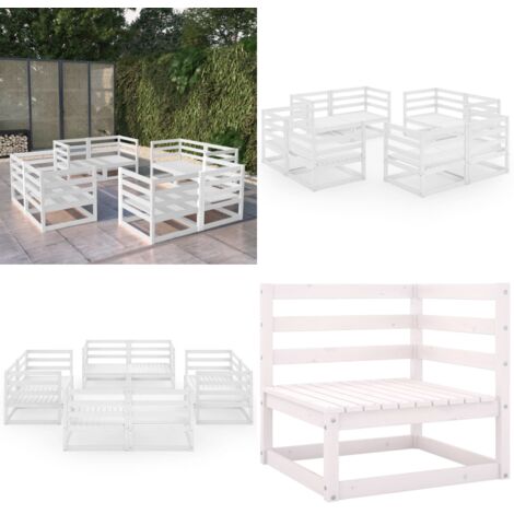 Set de salón de jardín de 8 piezas blanco madera maciza de pino - Muebles de jardín - Salón de jardín