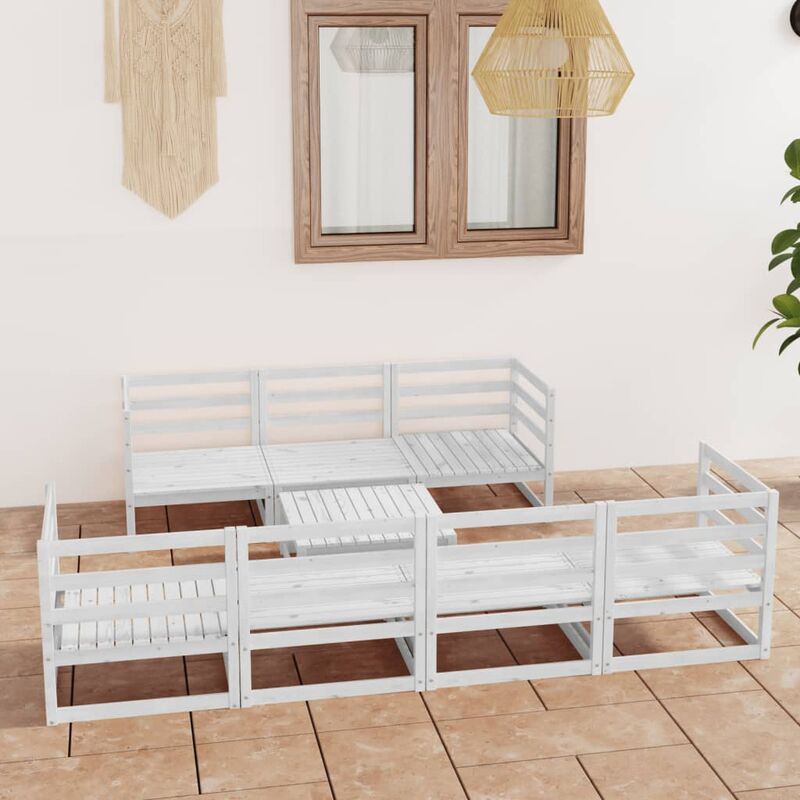 

Set de salón de jardín de 8 piezas blanco madera maciza pino