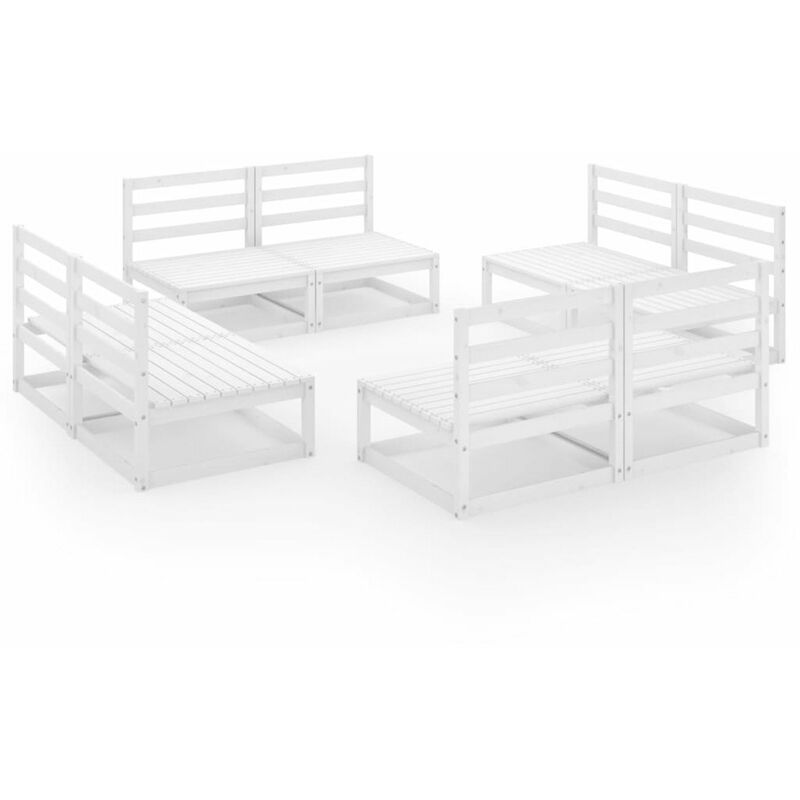 

Happyshopping - Set de salon de jardin de 8 pzas blanco madera maciza de pino