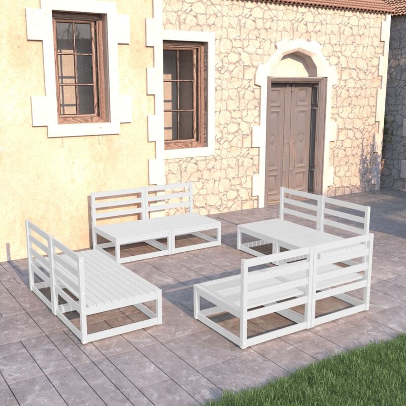 

Set de salón de jardín de 8 pzas blanco madera maciza de pino