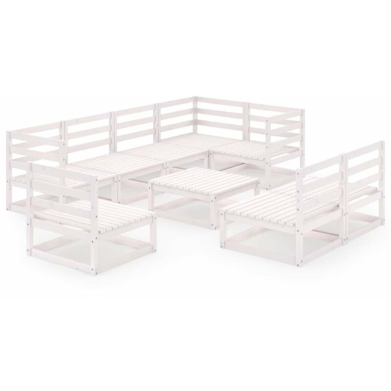 

Set de salon de jardin de 9 piezas blanco madera maciza de pino