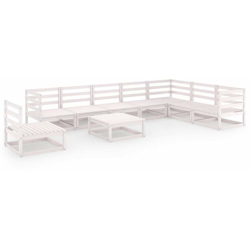 

Set de salon de jardin de 9 piezas blanco madera maciza de pino