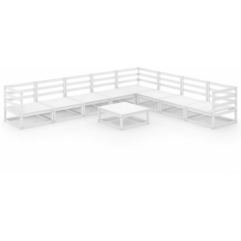 

Set de salon de jardin de 9 piezas blanco madera maciza de pino