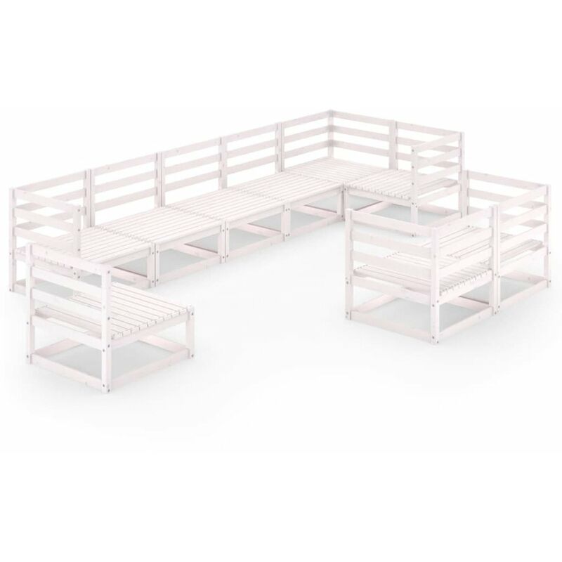 

Happyshopping - Set de salon de jardin de 9 piezas blanco madera maciza de pino