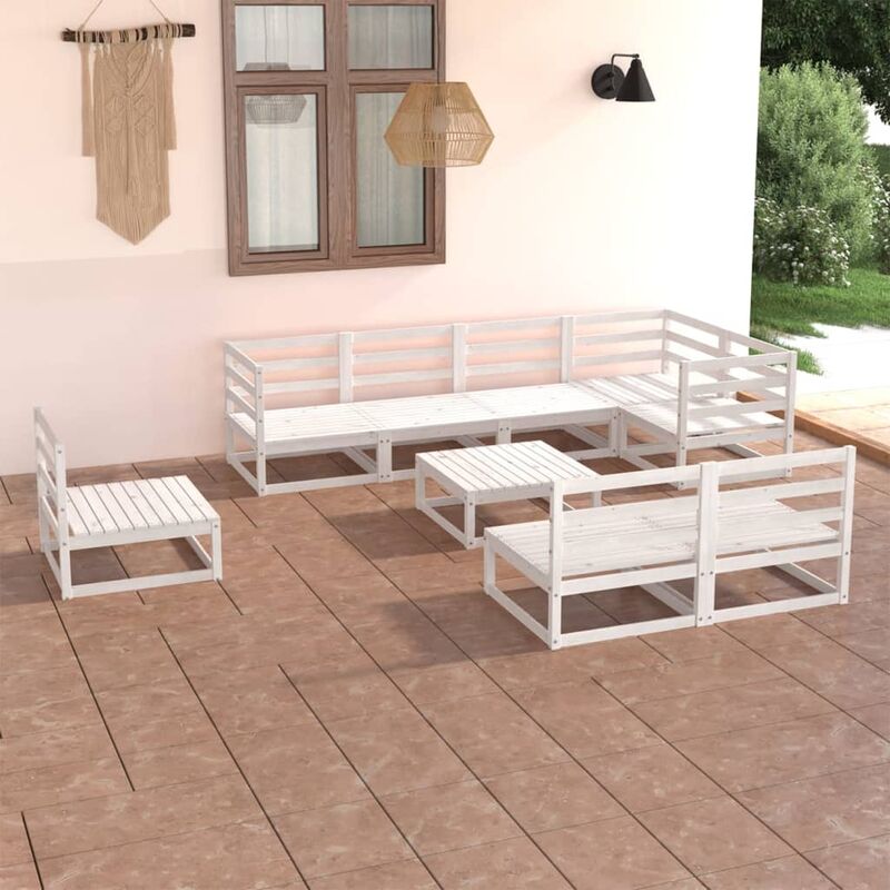

Set de salón de jardín de 9 piezas blanco madera maciza de pino