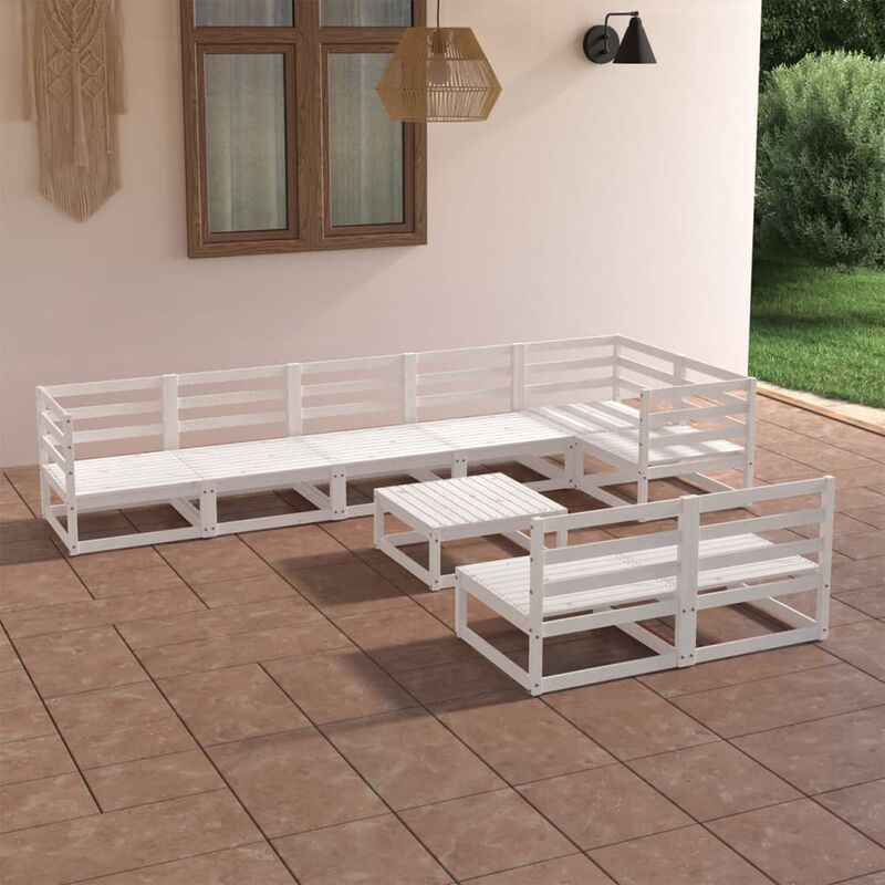 

Set de salón de jardín de 9 piezas blanco madera maciza de pino