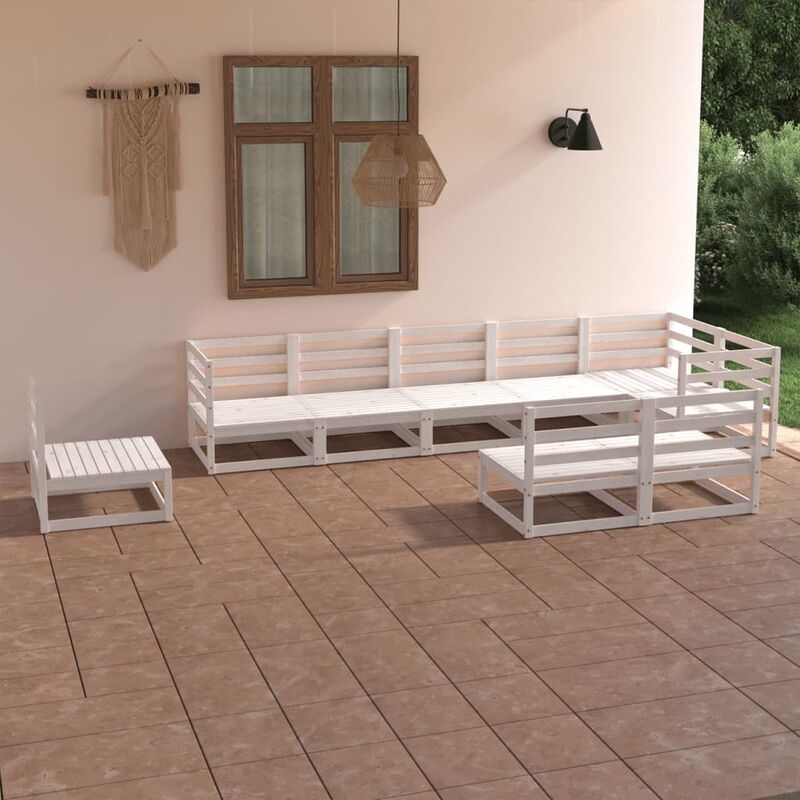 

Set de salón de jardín de 9 piezas blanco madera maciza de pino