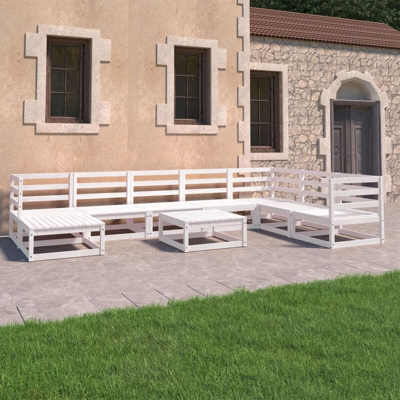 

Set de salón de jardín de 9 piezas blanco madera maciza de pino