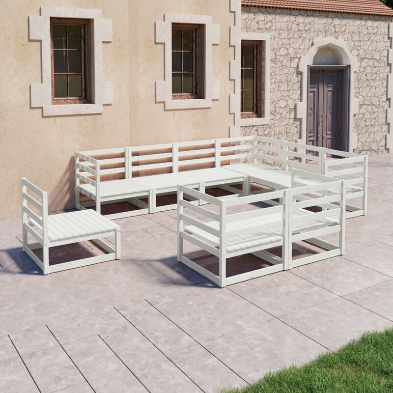 

Set de salón de jardín de 9 piezas blanco madera maciza de pino