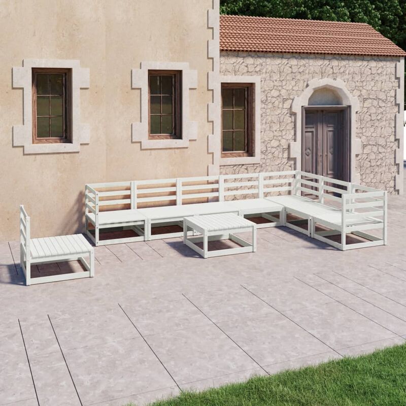 

Set de salón de jardín de 9 piezas blanco madera maciza de pino