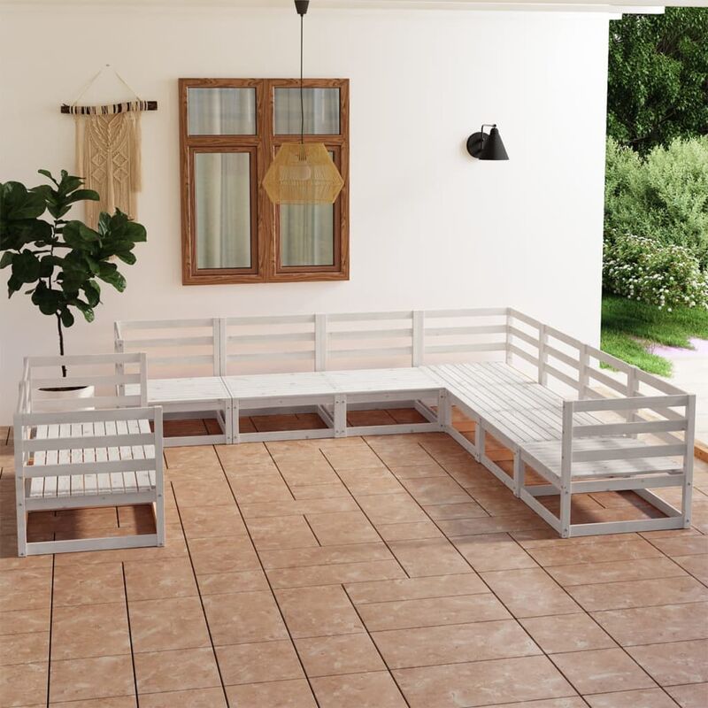 

Set de salón de jardín de 9 piezas blanco madera maciza de pino