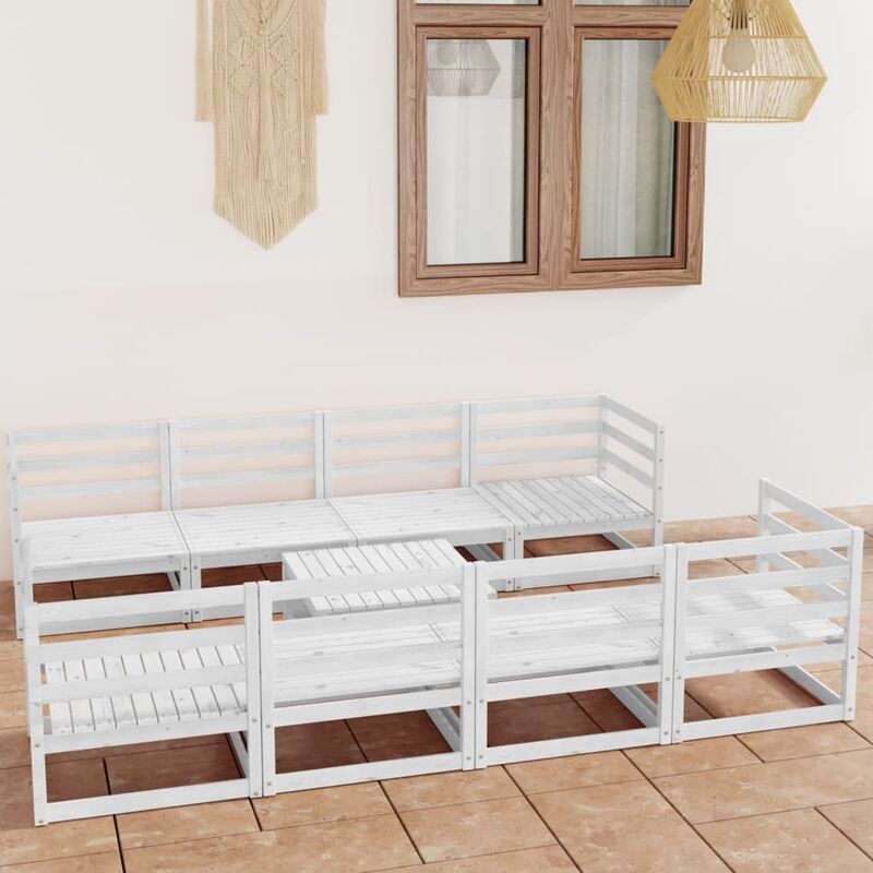 

Set de salón de jardín de 9 piezas blanco madera maciza de pino