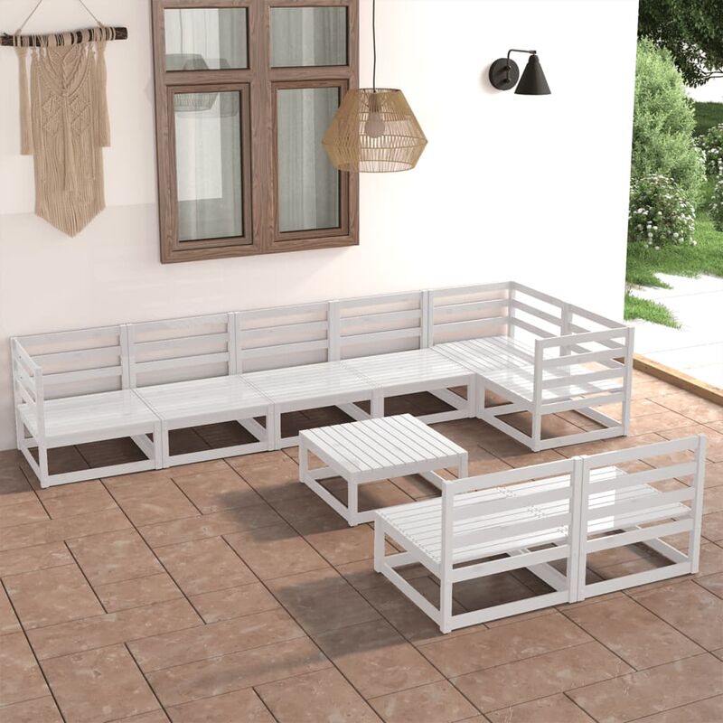 

Set de salón de jardín de 9 piezas blanco madera maciza de pino