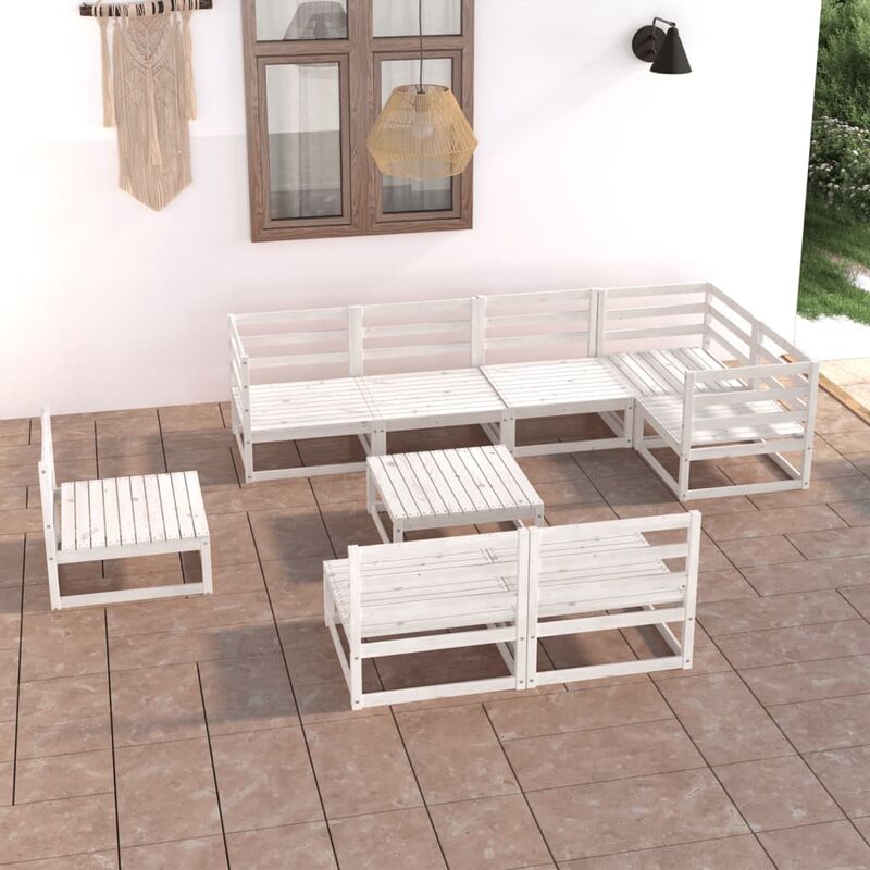 

Set de salón de jardín de 9 piezas blanco madera maciza de pino