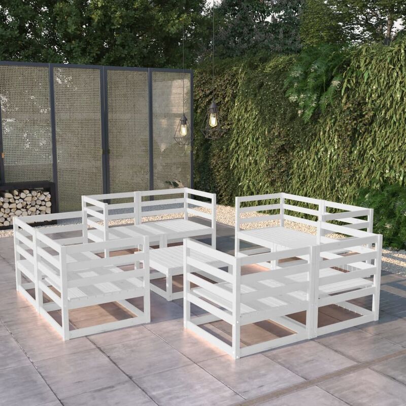 

Set de salón de jardín de 9 piezas blanco madera maciza pino
