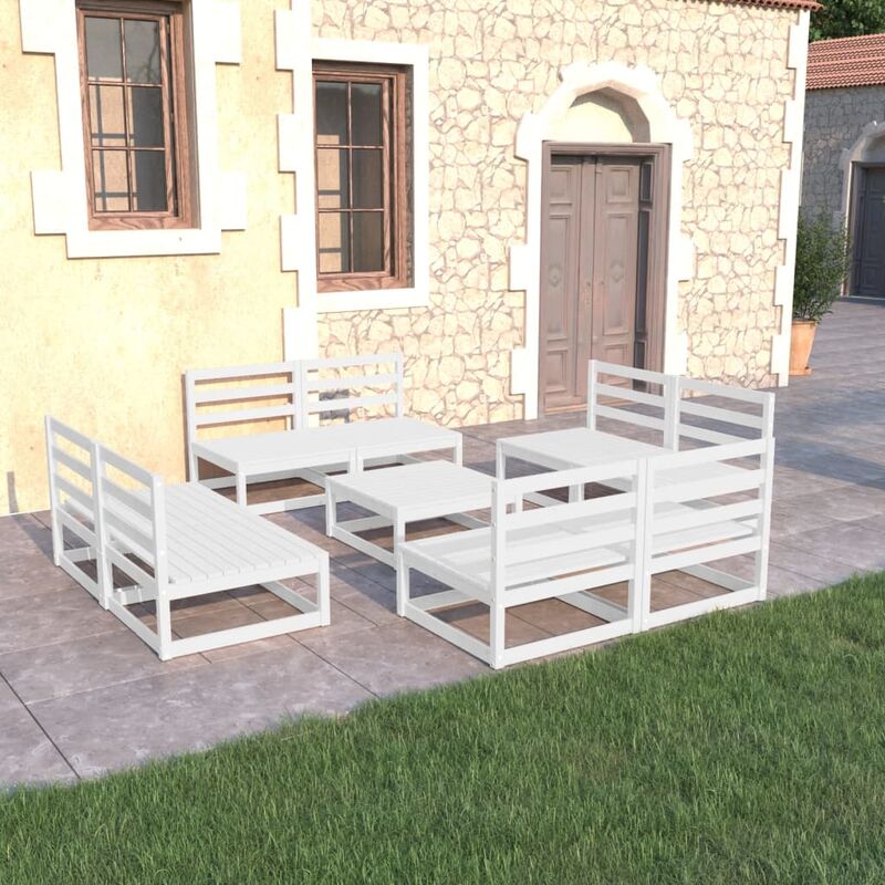 

Set de salón de jardín de 9 pzas blanco madera maciza de pino