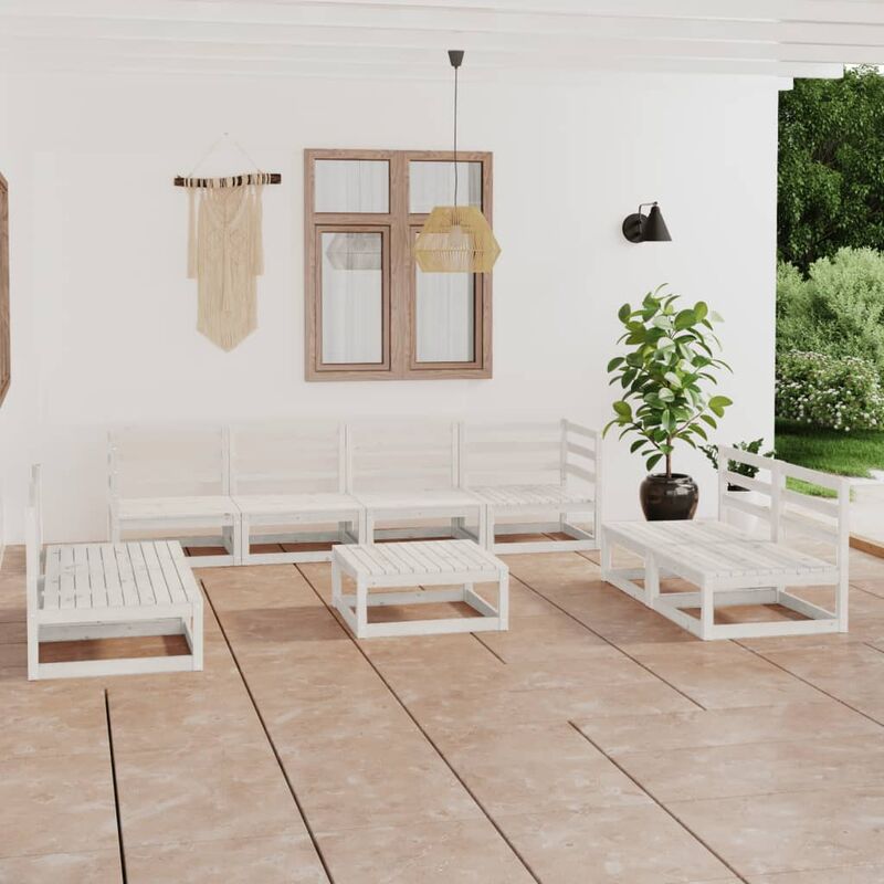 

Set de salón de jardín de 9 pzas blanco madera maciza de pino