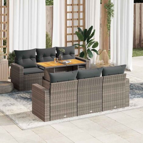 Set de Salon Jardin Extérieur Modulable avec Table Réglable en Résine Tressée Gris