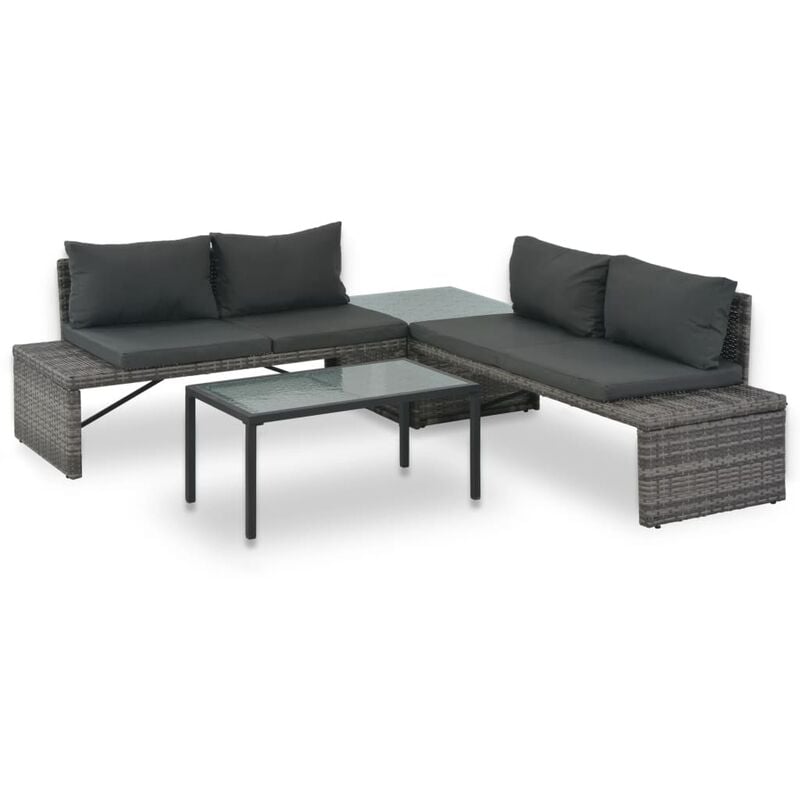 

Set de salon para jardin 3 pzs y cojines ratan sintetico gris